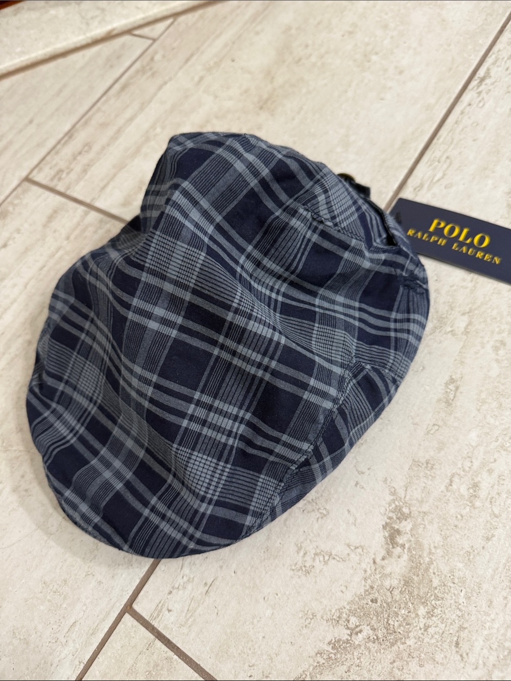 Polo by Ralph Lauren Navy and Light Blue Plaid Cap.nwt .. navy pony